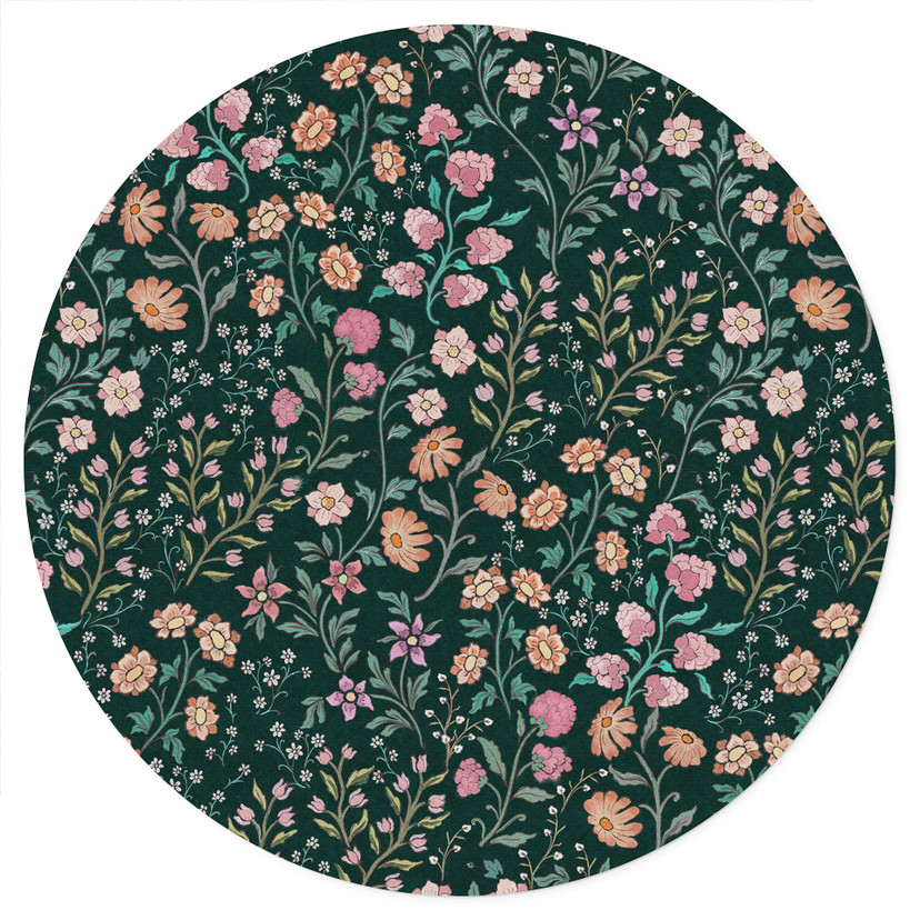 Vintage engblomster Wallsticker - Mørkegrøn - Blomsterdekoration - Rund