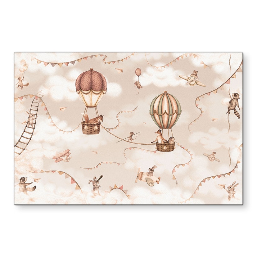 Tableau Aventure Animalière en Montgolfière - Oliver Robins - Alu-Dibond