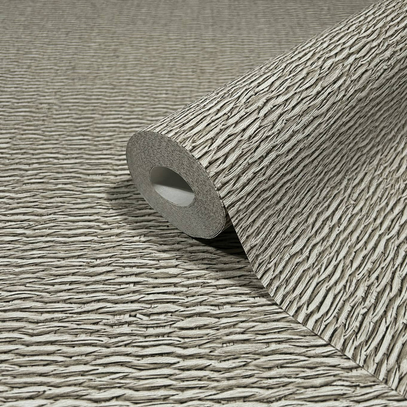 Non-woven tapet med vævet træ-look beige, brunt tekstil-look