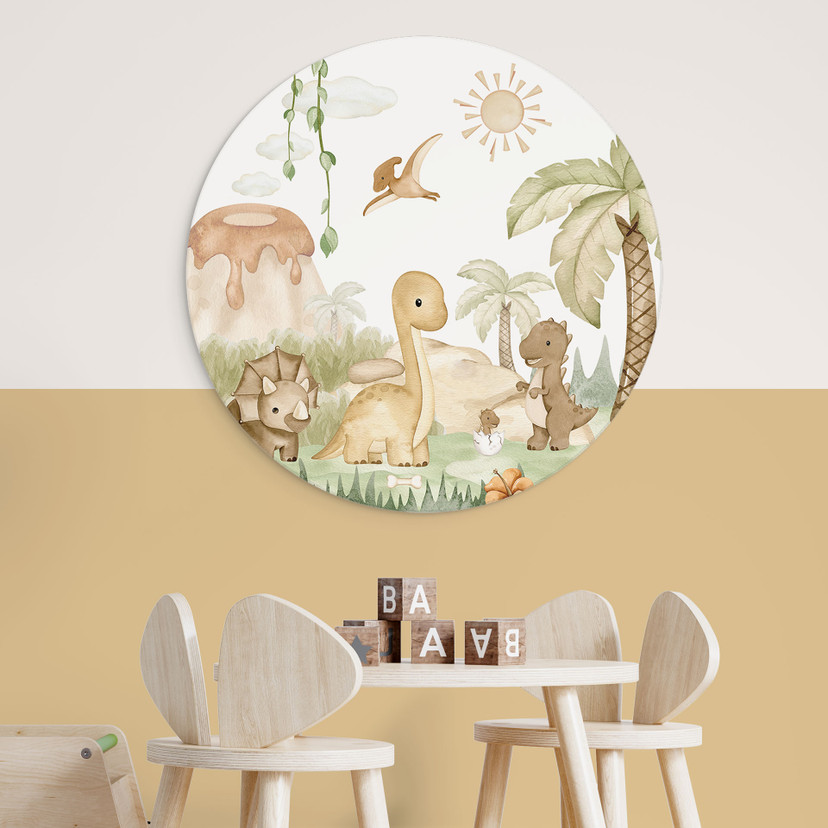 Wandbild Kleine Dinos auf großer Entdeckungsreise - Oliver Robins - Alu-Dibond Rund