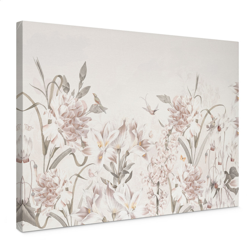 Canvas schilderij Bloemenweide in lichtroze - Bloomery Decor