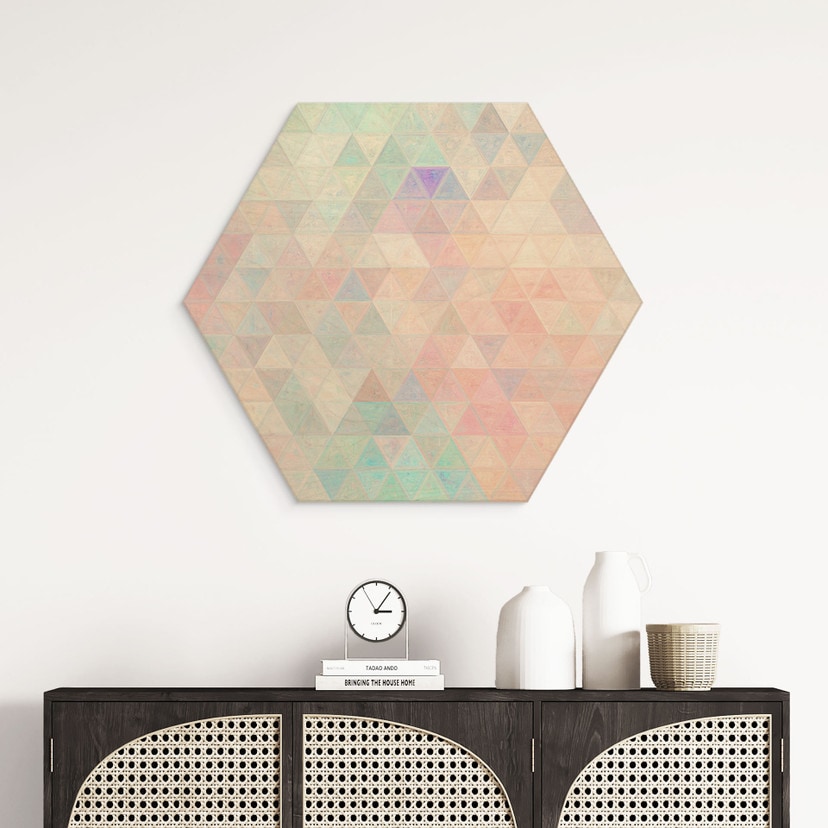 Hexagon Hout Kleurrijke mozaïek driehoeken - Jaszke