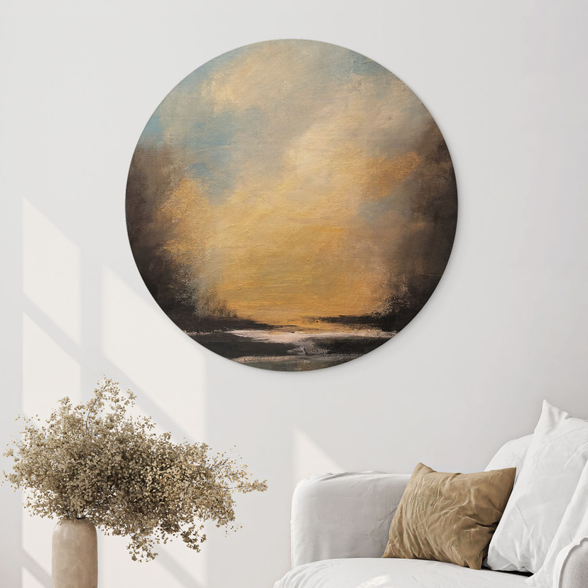 Tableau sur bois Lumière dorée dans le ciel du soir - Bergius - Rond