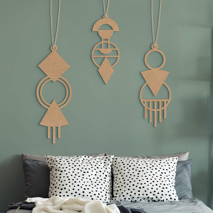 Dekoracja drewniana Macrame - geometryczna - MDF natura