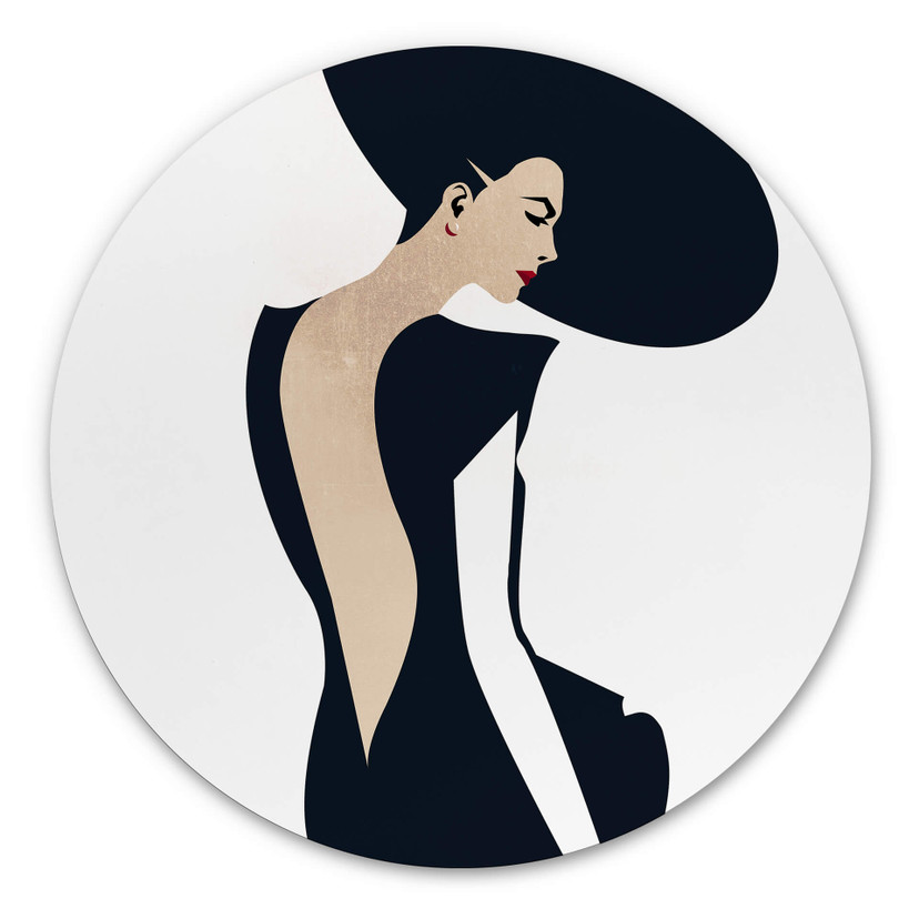 Tableau en alu-Dibond Kubistika - La dame en robe noire - Rond