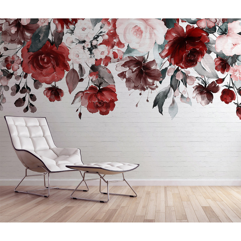 non-woven tapet Mural Roses fototapet Designwalls i hvid og rød