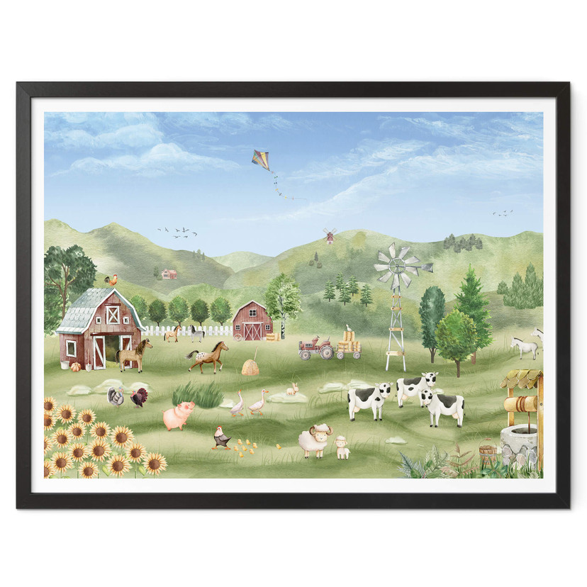 Poster Oliver Robins - Ferme colorée avec animaux