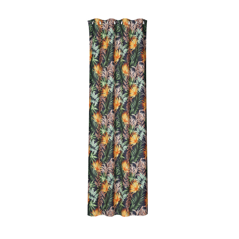 Ösenvorhang mit floralem Design - Ösenschal schwarz und orange - Vorhang mit Ösen