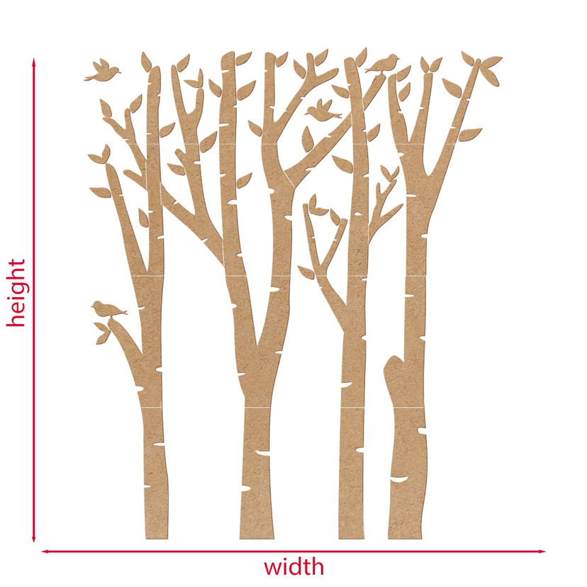 Drewniany panel ścienny XXL brzoza - las z ptakami - MDF natura
