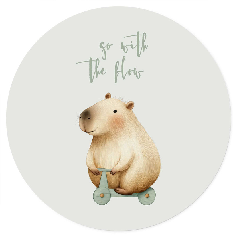 Kinderzimmer Wandtattoo Capybara auf Roller - Flow Spruch - Rund