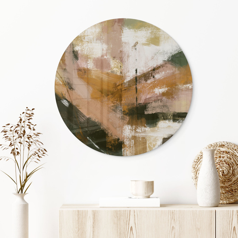 Glasbild Warme Pinselstriche abstrakt - Cheney - Rund