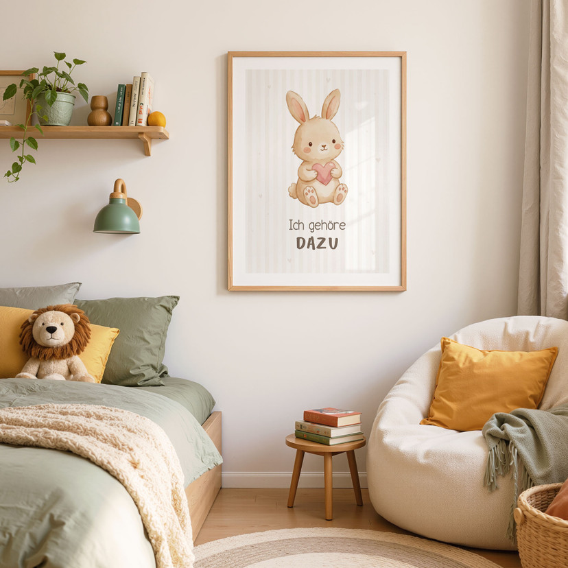 Affirmationsposter 'Ich gehöre dazu' mit Hase für Kinder