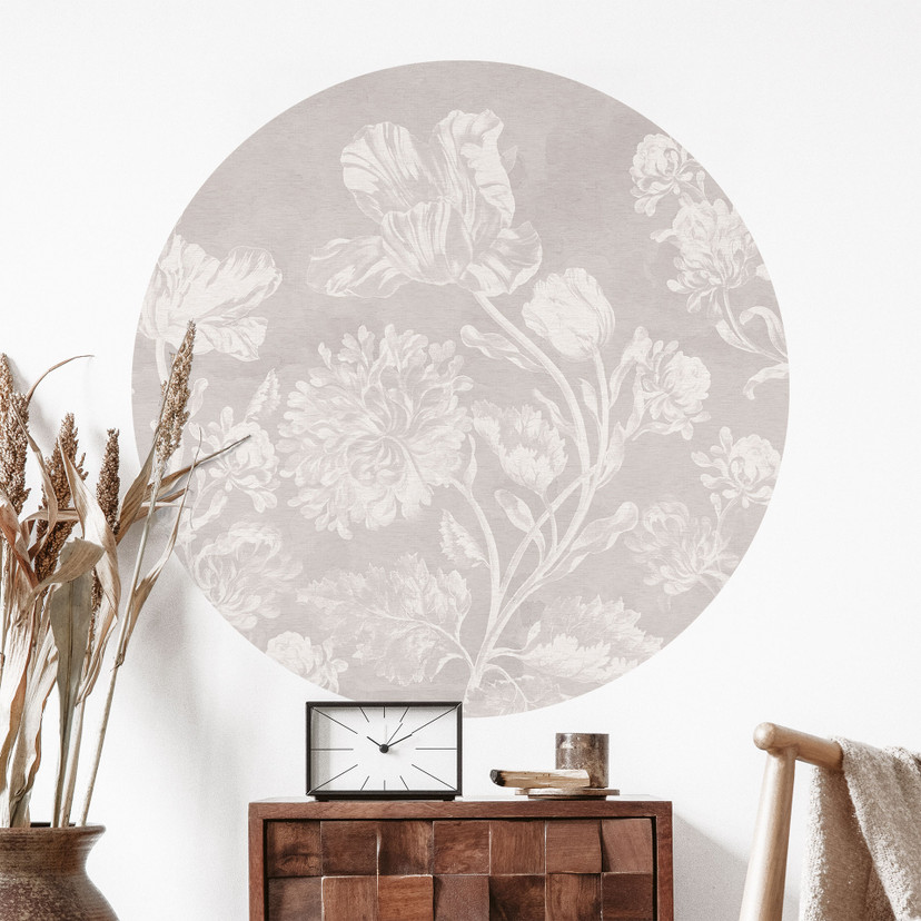 Naklejka na ścianę Wildflowers in chalk look Beige - Bloomery Decor - Round