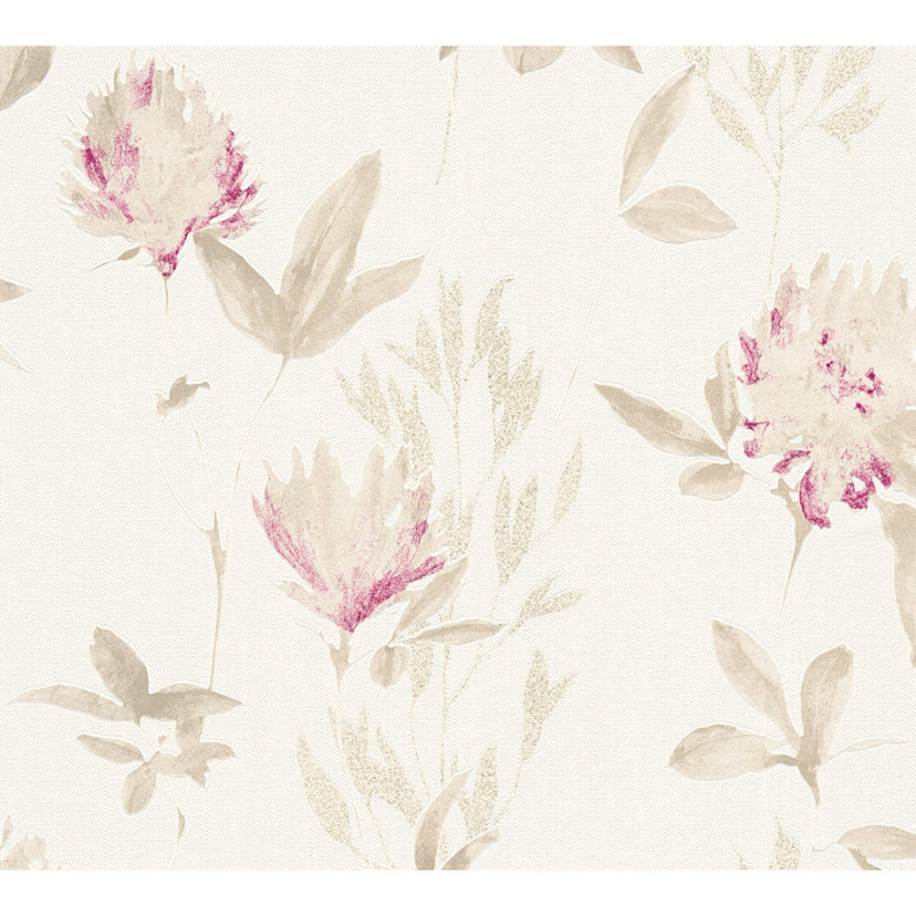 Designdschungel af Laura N. Fleecetapet Blomstertapet, beige, metallic, lilla