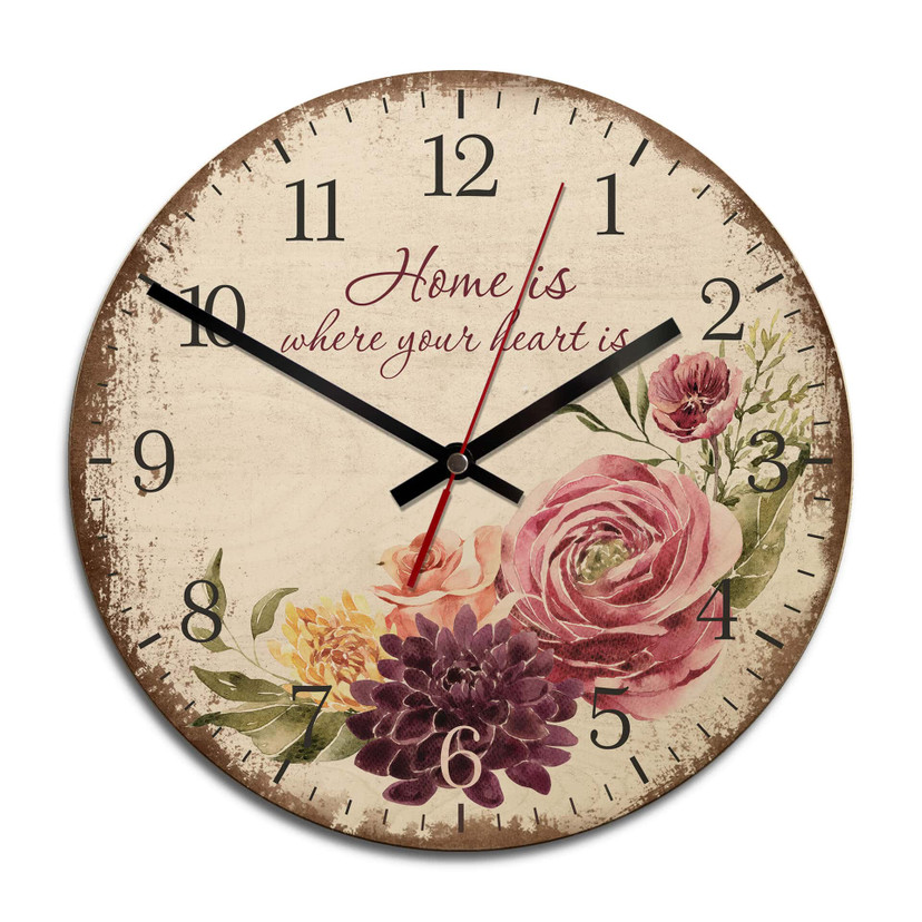 Holz-Wanduhr - Home is where your heart is - Vintage