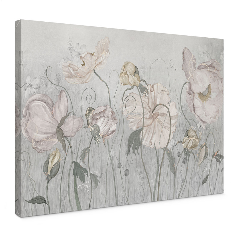 Canvas schilderij vintage stijl bloemen in grijs - Ms Tiff