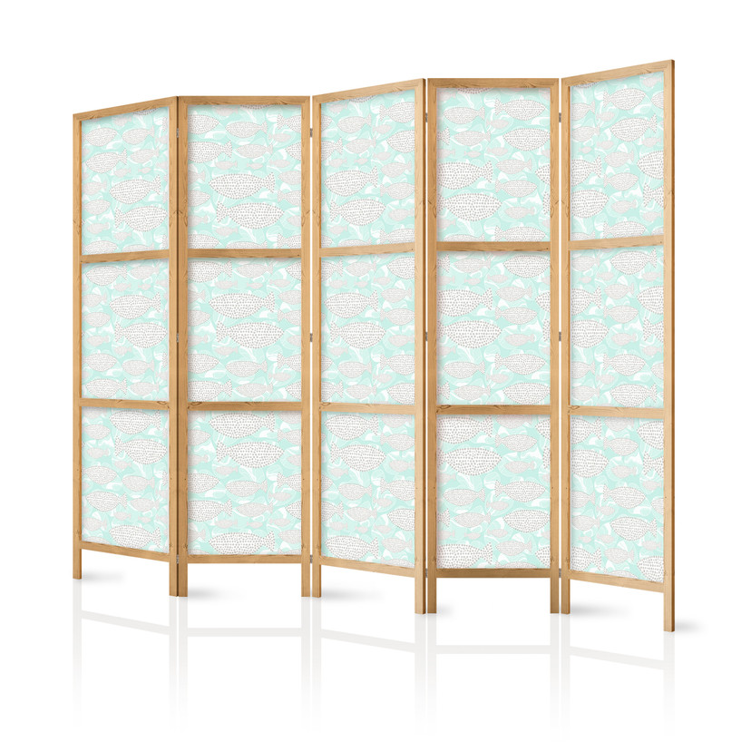 Japanischer Paravent, Raumteiler freistehend, Trennwand - Minimalist Fish