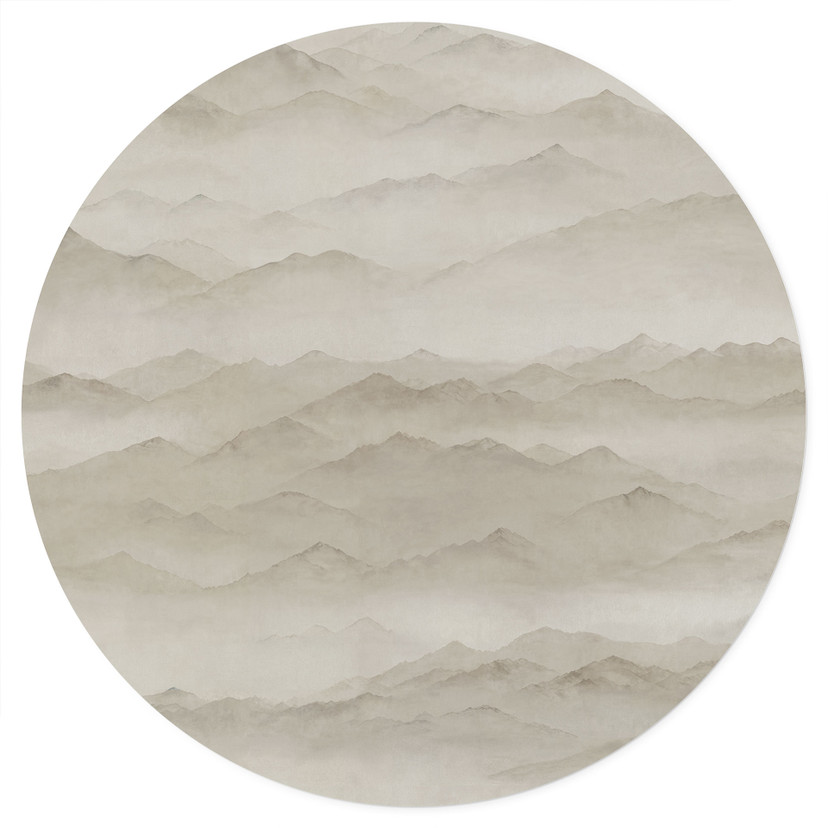 Wallsticker Roerich Peaks - Beige Bjerglandskab - Sir Edward x Grigory Gladarev - Rund