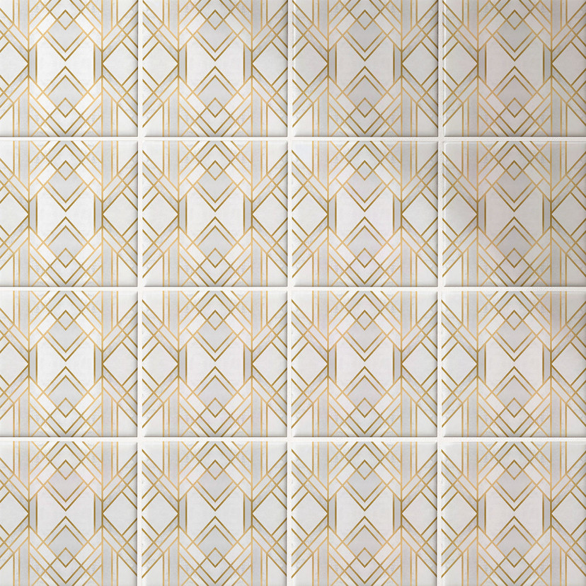 Naklejki na płytki Fredriksson - Art Deco - Złota geometria - Zestaw 12 sztuk