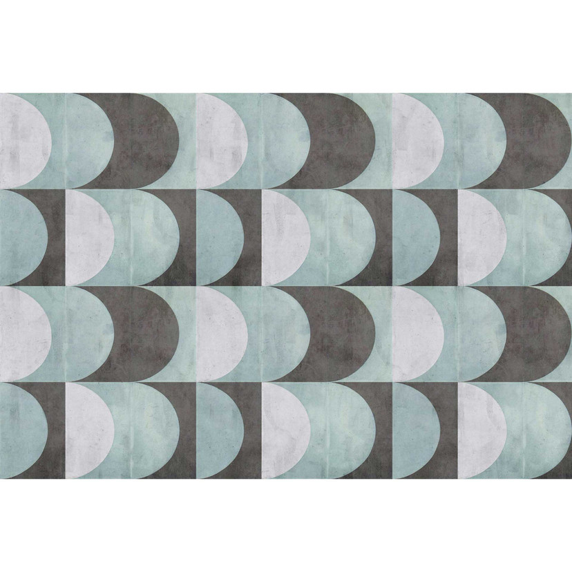 Papier peint géométrique circulaire en bleu pastel gris - papier peint intissé moderne