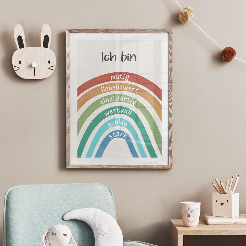 Affirmationsposter Regenbogen mit 6 Bestärkungen für Kinder