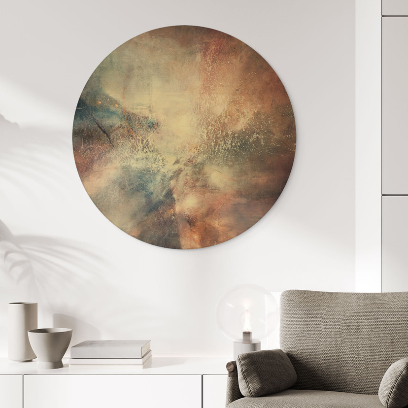 Tableau sur bois Brouillard abstrait dans la lumière dorée - Schmucker - Rond