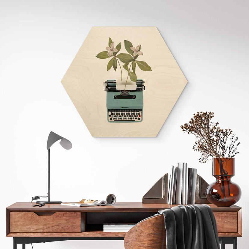 Hexagone - Bois Frida Floral Studio - Machine à écrire botanique