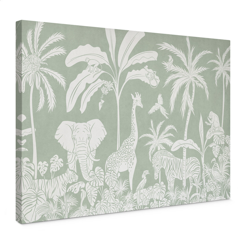 Canvas schilderij jungle dieren in tropisch groen - Kikki Belle