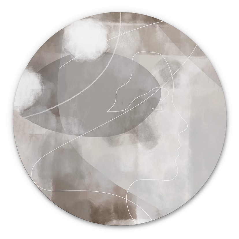 Wandbild 1X Studio - Line Art Frauen Portrait - Alu-Dibond Rund