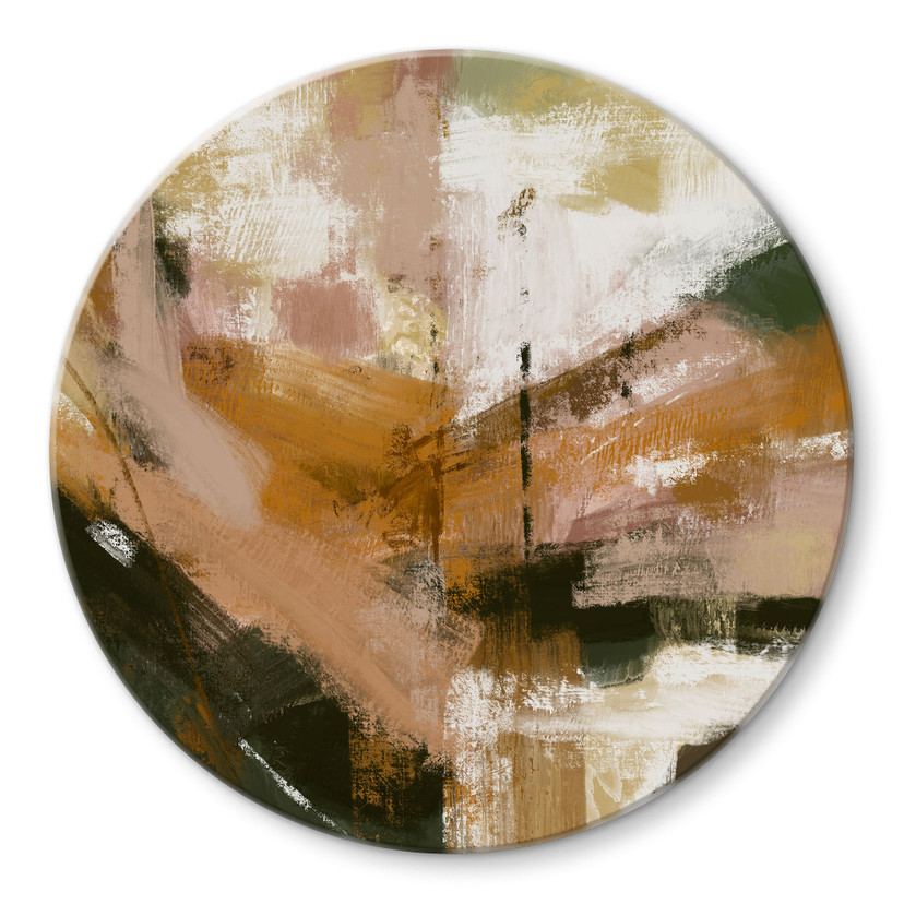 Glasbild Warme Pinselstriche abstrakt - Cheney - Rund