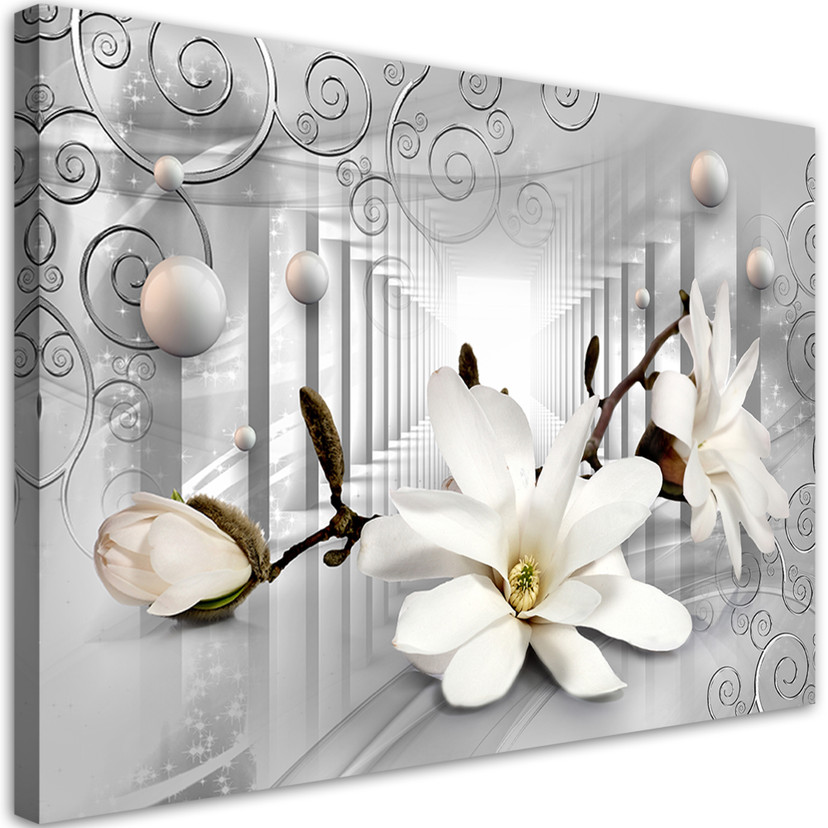 Tableau sur toile, Fleurs dans un tunnel sphères 3D