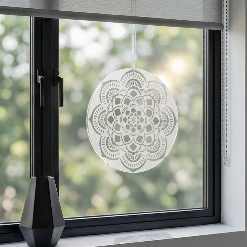 Akrylbillede, vinduesbillede til ophængning Geometrisk Mandala Ornament - Rund