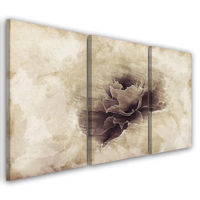 3-delt lærredsprint, Rose Flower Vintage Beige