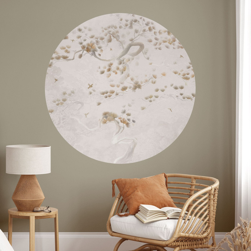 Elegante grenen Muursticker in Aziatische stijl - Ms Tiff - Rond