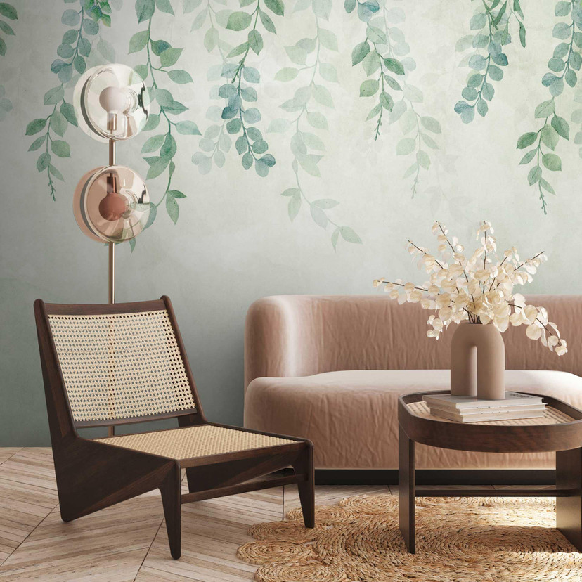 Papier peint Feuilles Vert Aquarelle - papier peint intissé motif végétal pour chambre à coucher