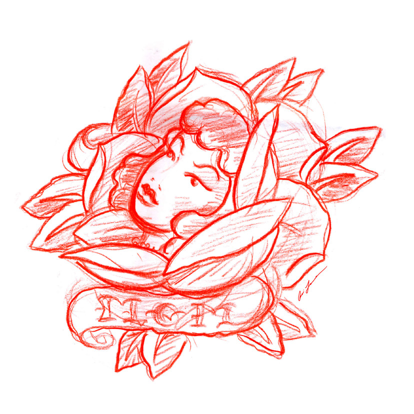 Sticker mural - Miami Ink - Visage en fleurs