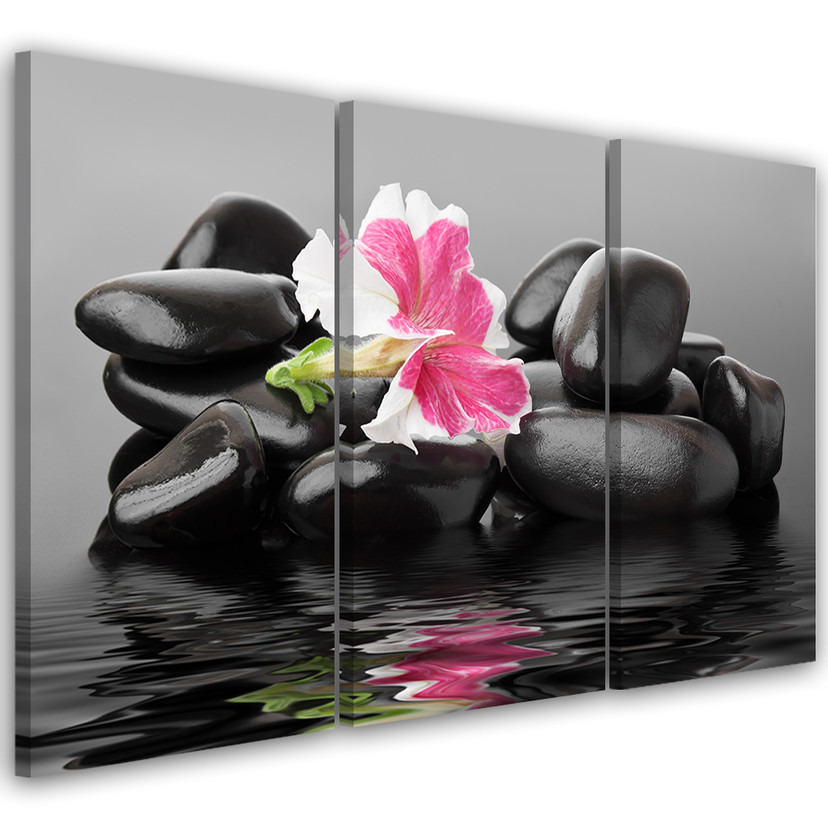 3 stykke lærredstryk Stones Flower Zen Spa