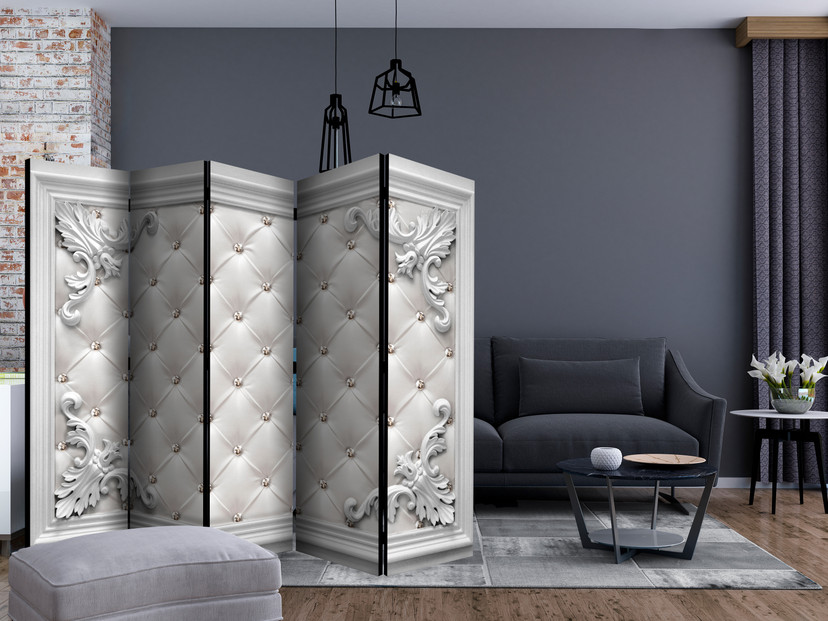 Kamerscherm - Gequilt leer , 5-delig - 225x172 cm