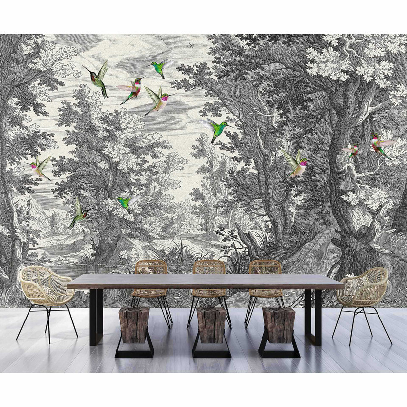 Fotomural Paredes de Patel 3 Fancy Forest 1 gris, verde