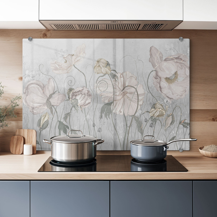 Spatscherm met bloemen in vintage stijl in grijs - Ms Tiff