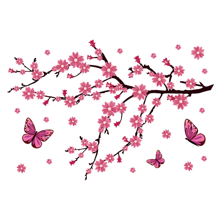 Wallsticker Kirsebær Blomst & Sommerfugl