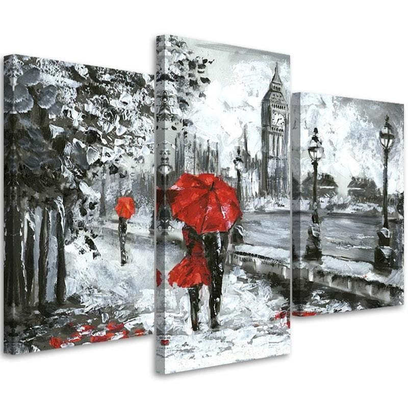 3 stykke lærredstryk En gåtur i London i rødt