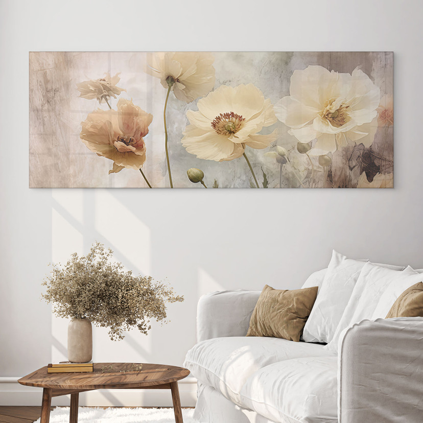 Akrylbillede Blomsterpragt i varme pastelfarver - Paksoylu - Panorama