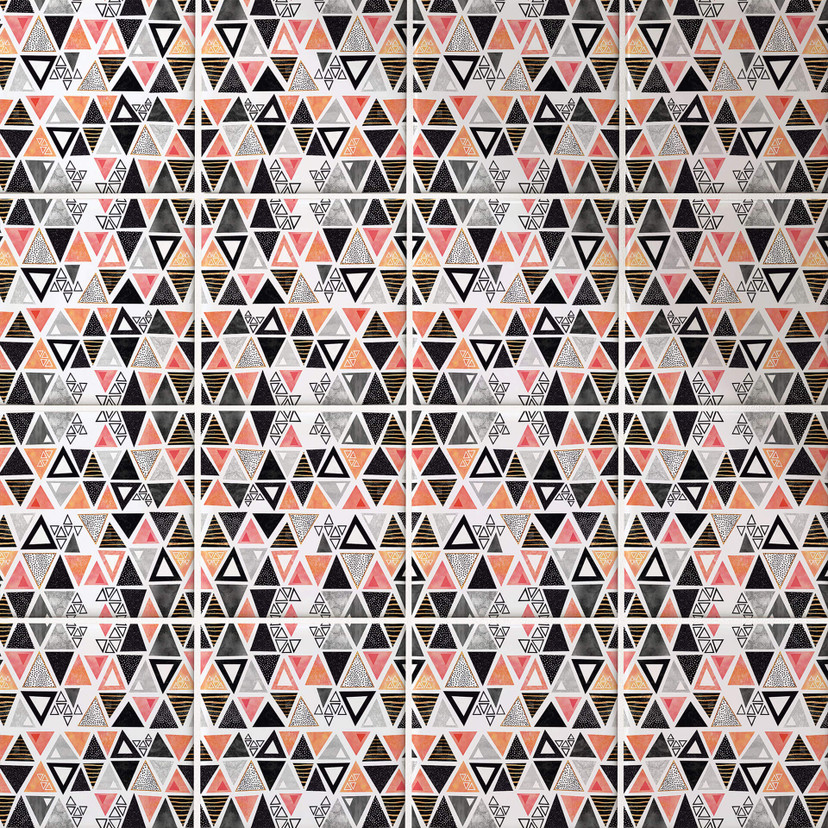 Naklejki na płytki Fredriksson - Triangles Black Apricot - Zestaw 12 sztuk