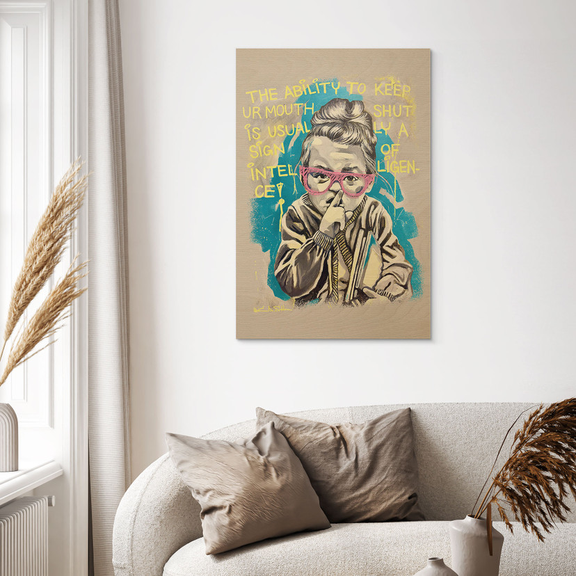 Houten Wanddecoratie Stilte Toont Intelligentie Pop Art - Habib