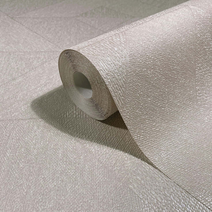 Tapeta z włókniny trójkąty, geometryczna grafika w kolorze beżowym