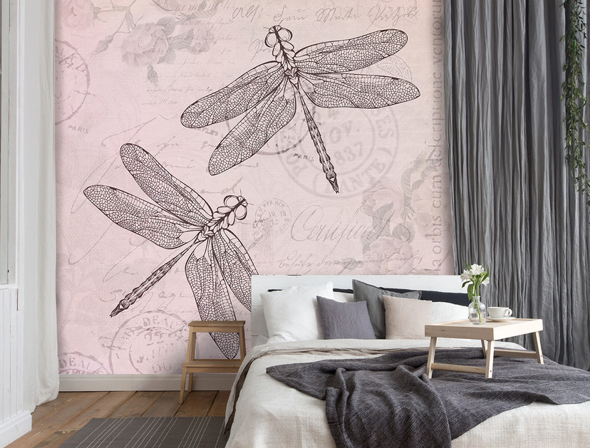 Fototapete, Shabby Chic Stil Libelle auf rosa Hintergrund - Andrea Haase