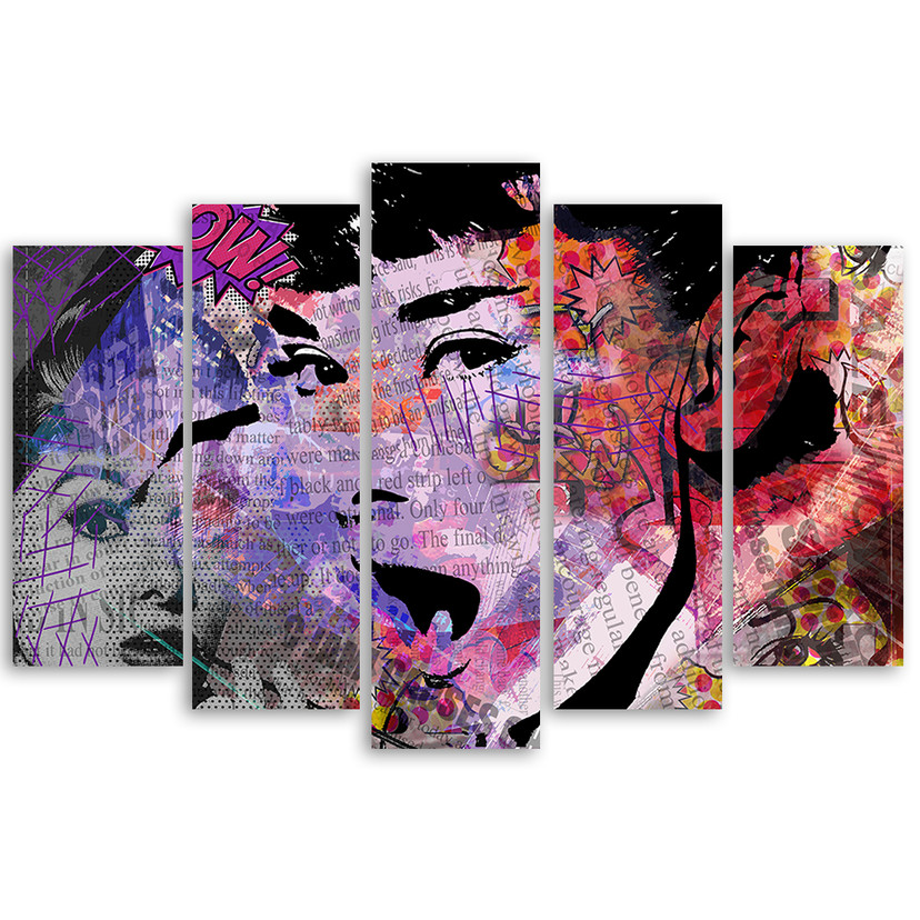 Lærredstryk 5 dele, Audrey Hepburn