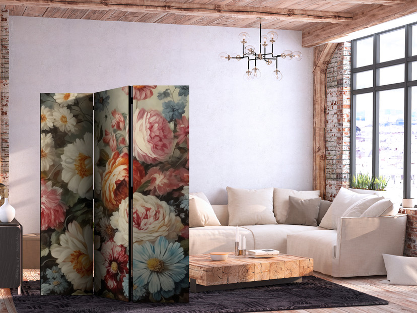 Paravent, Raumteiler freistehend, Trennwand - Scent of Nature - Beautiful Garden Flowers in Pastel C