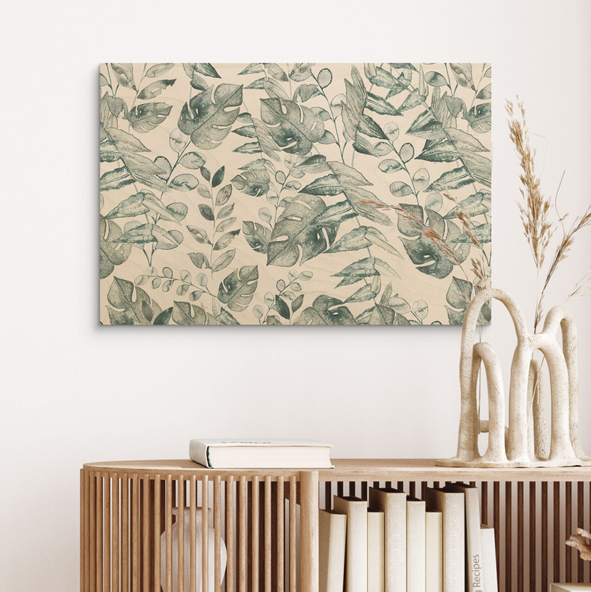 Obraz drewniany liście dżungli akwarela krem - Bloomery Decor